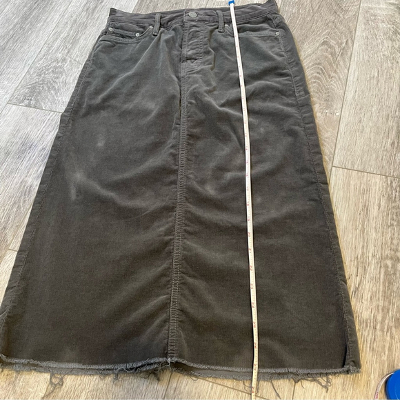 MOTHER Gray Corduroy Midi Skirt Frayed Raw Hem Size 24 - Picture 6 of 13